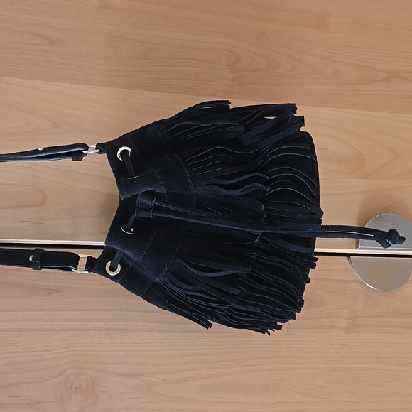 Sezane Handbags - Sezane Black Suede Fringe Bucket Bag, GUC, IYKYK, French Chic, Quiet Lux